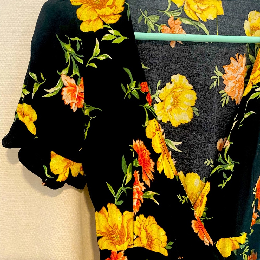 Black floral midi/ankle wrap dress